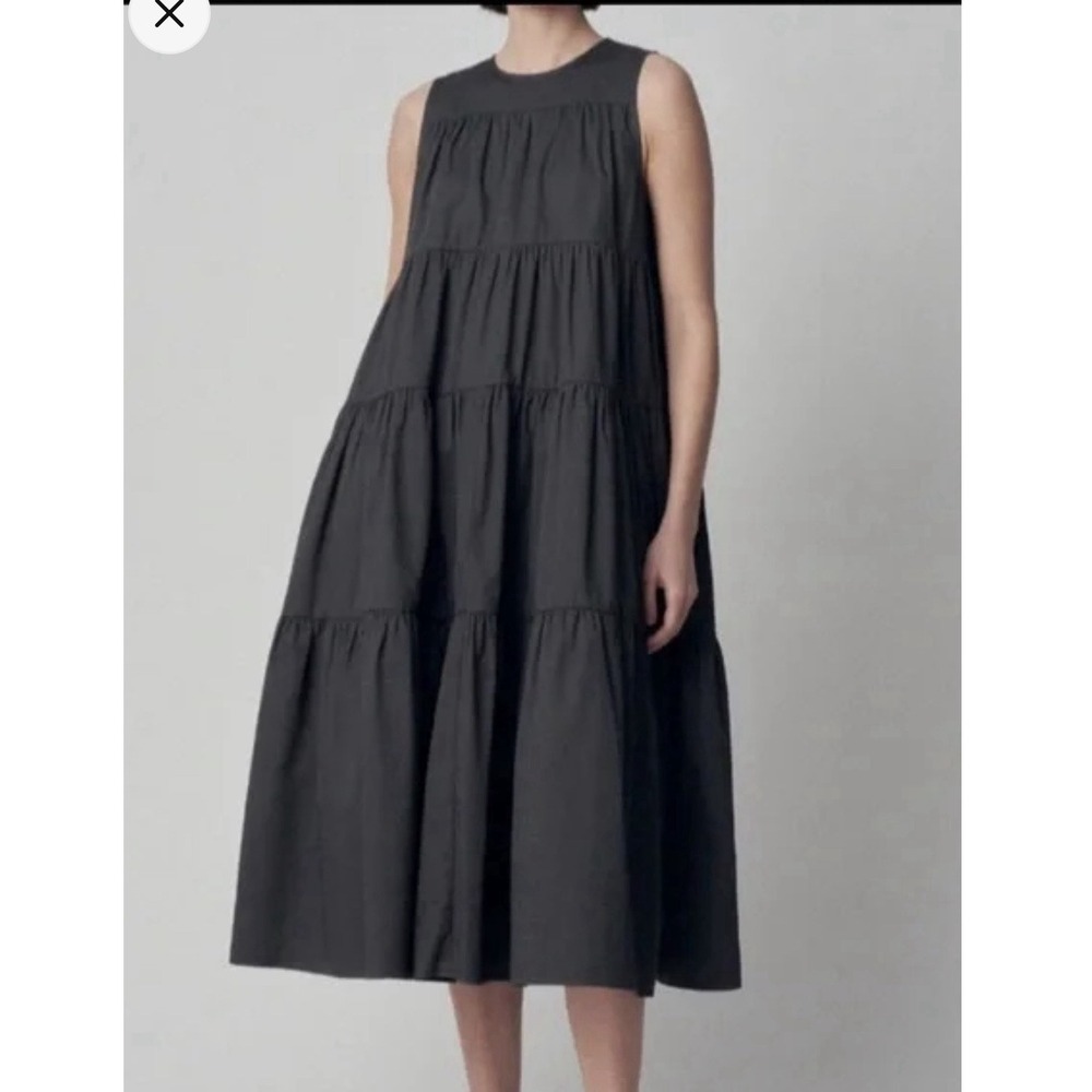 Co Essentials‎ Black Sleeveless Tiered Poplin Midi Dress Medium M